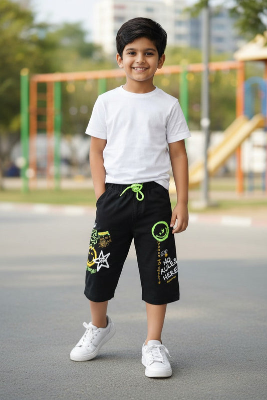 Lemon & Sugar boys graffiti print capri in Black