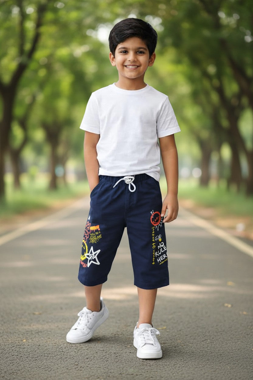 Lemon & Sugar boys graffiti print capri in Navy