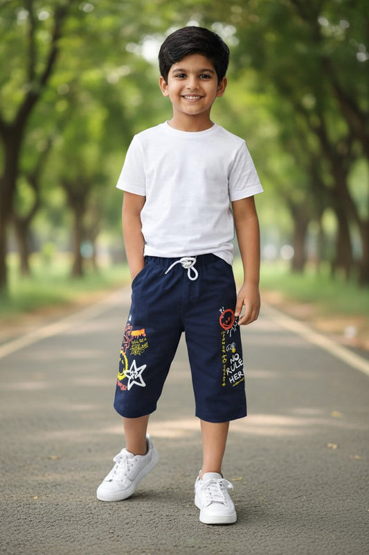 Lemon & Sugar boys graffiti print capri in Navy