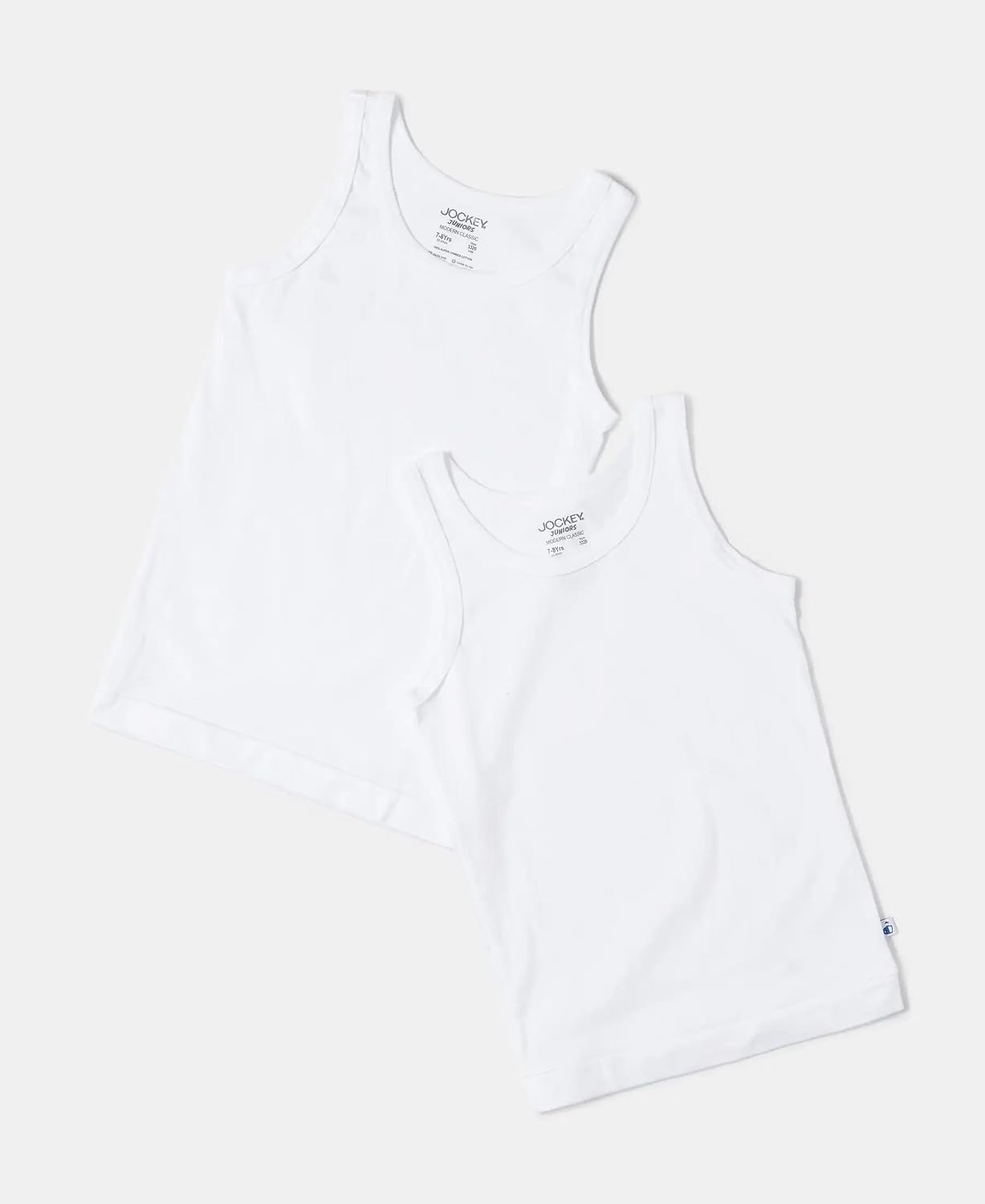 Close-up of the ribbed cotton fabric on a Jockey boys white vest