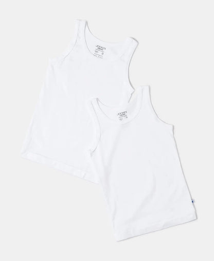 Close-up of the ribbed cotton fabric on a Jockey boys white vest