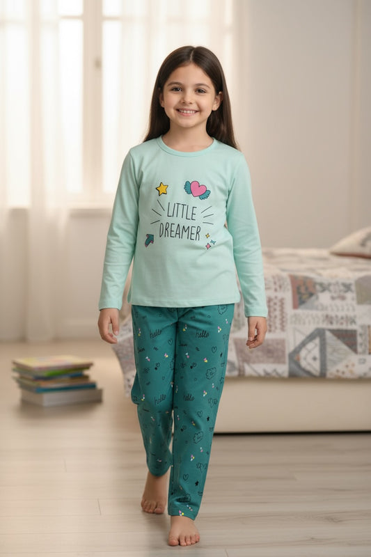 Ollypop Girls Little Dreamer Cotton Full Sleeve Set - Sea Green