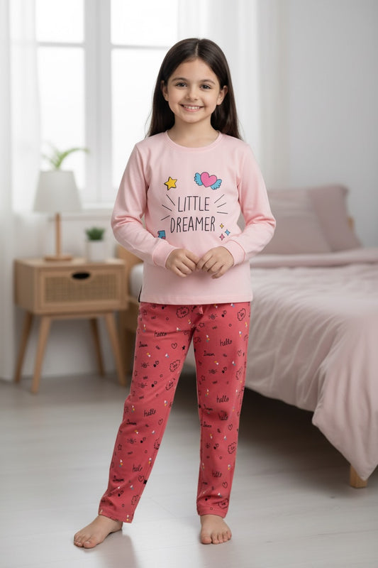 Ollypop Girls Little Dreamer Cotton Full Sleeve Set - Peach