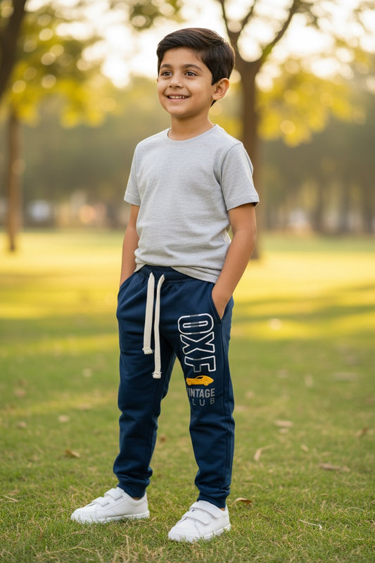 Ollypop Boys Vintage Club Print Drawstring Joggers - Blue