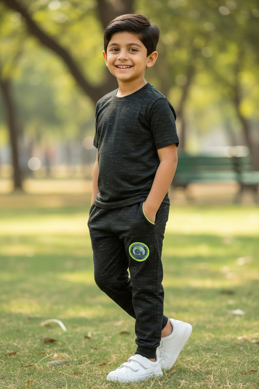 Ollypop Boys Injection Slub Cuffed Knit Joggers - Black