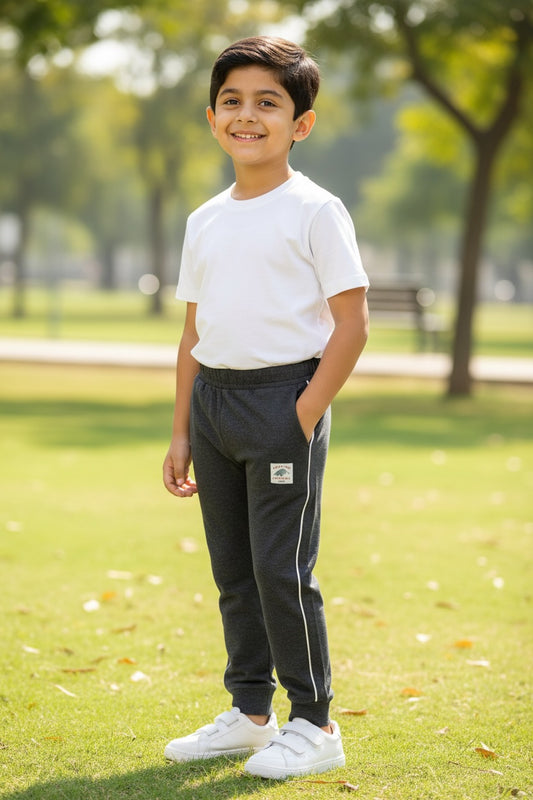 Ollypop Boys Melange Loopknit Lycra Cuffed Joggers - Black Melange