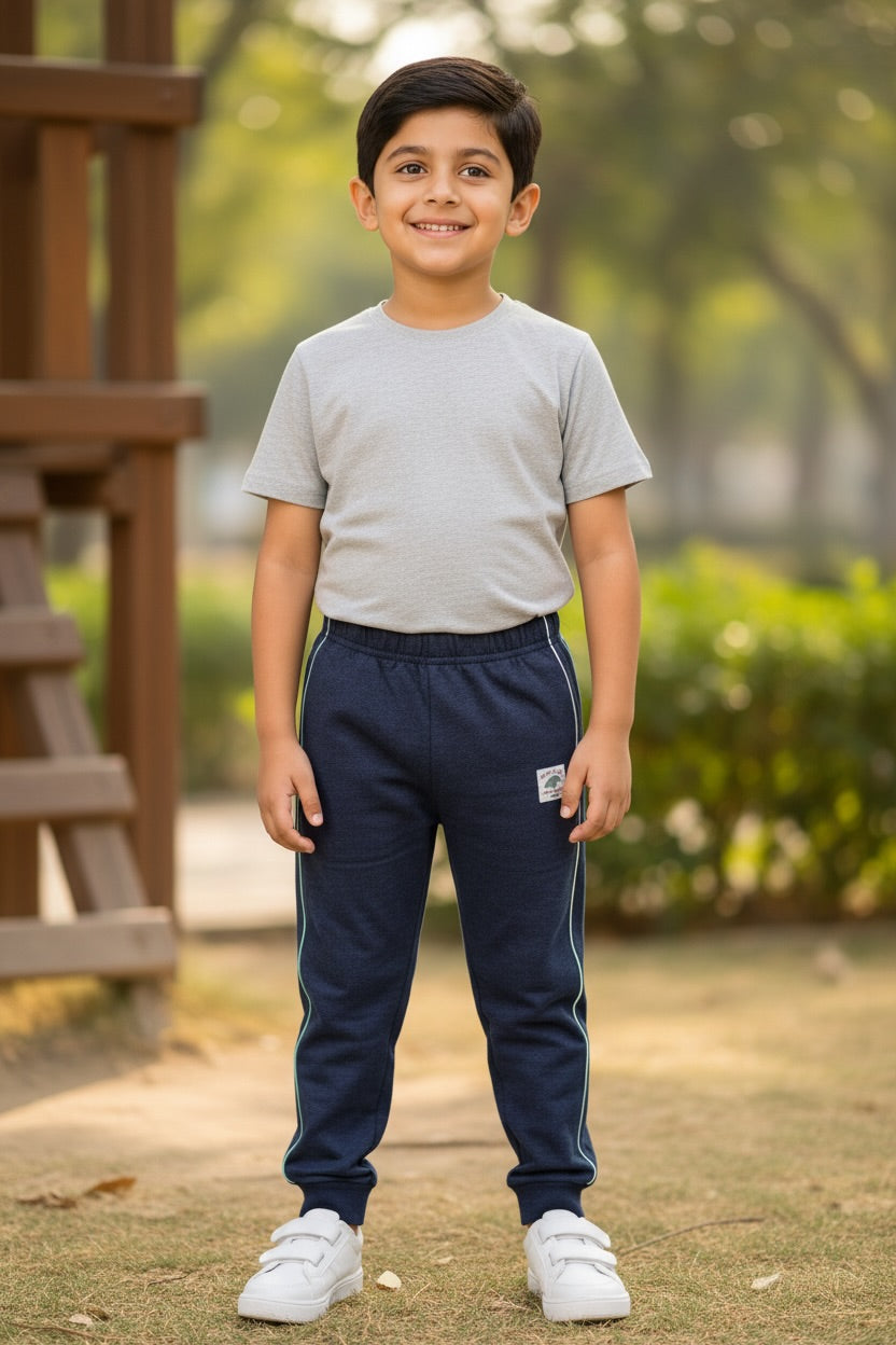 Ollypop Boys Melange Loopknit Lycra Cuffed Joggers - Blue Melange