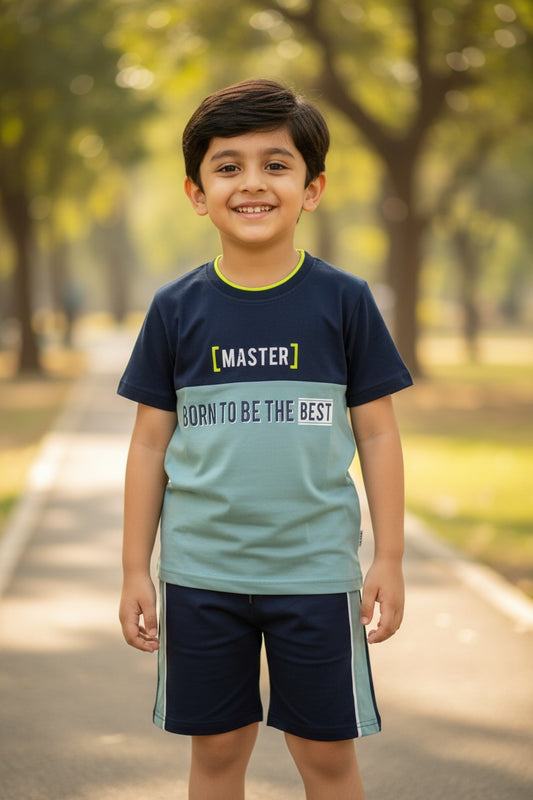 Gro Junior Boys Colourblock Tee and Shorts Set - Blue