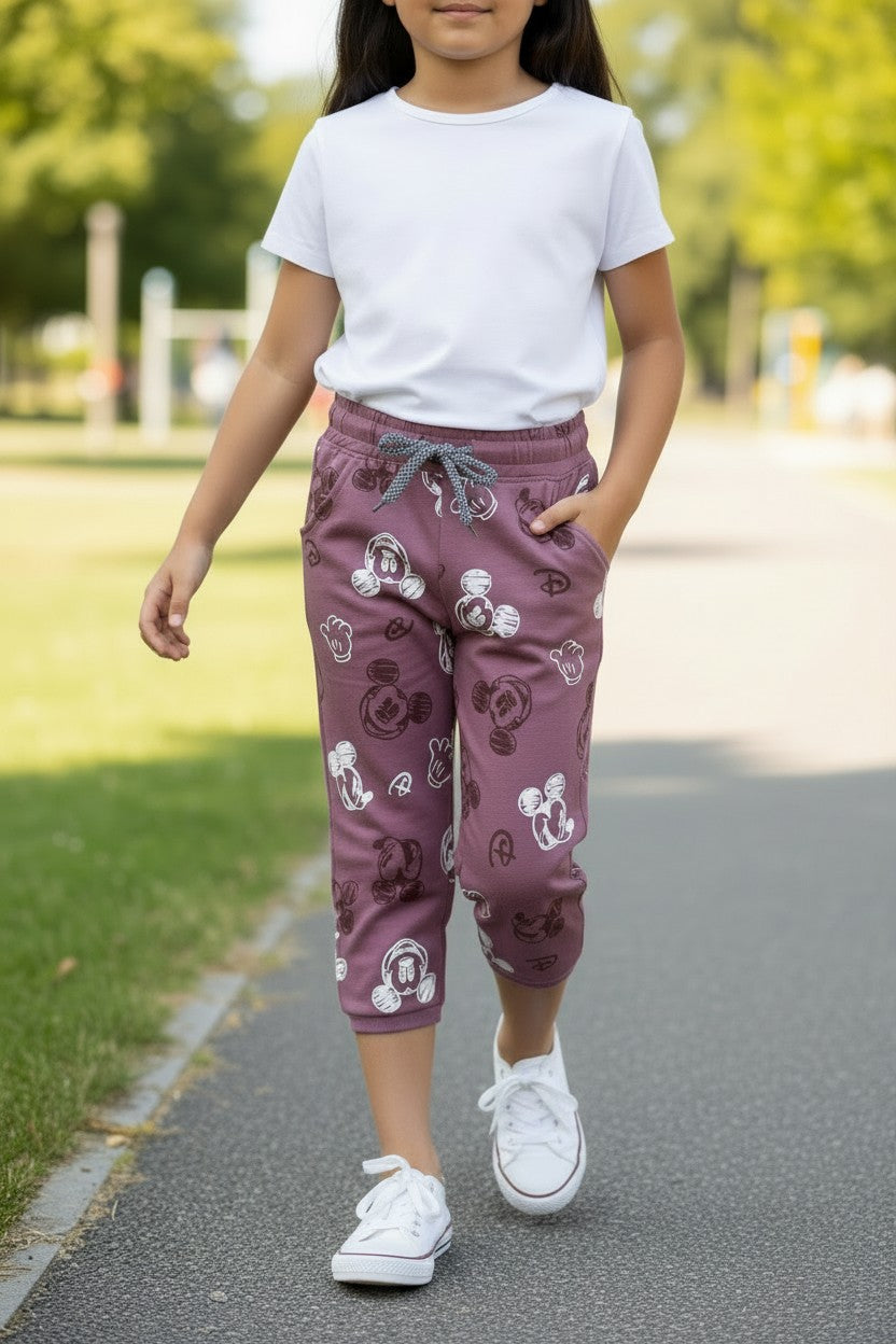 Tomato girls mauve cartoon print knee-length capri