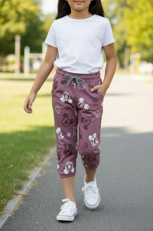 Tomato girls mauve cartoon print knee-length capri