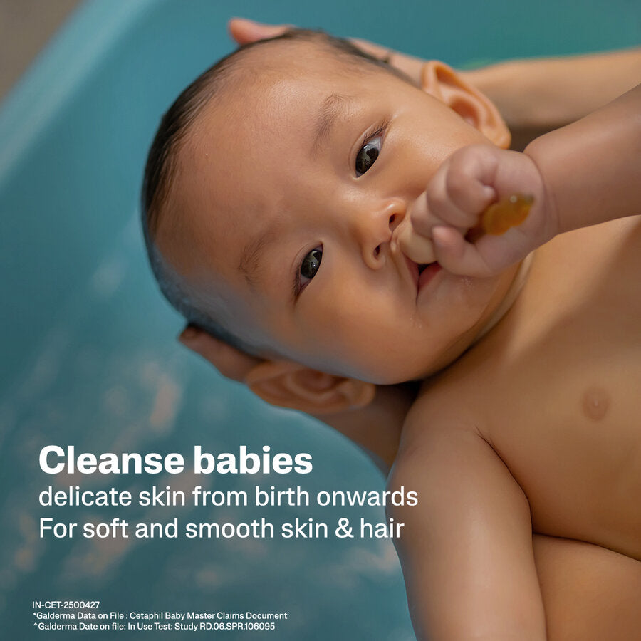 Baby in a bath, Cetaphil Baby wash cleanses delicate skin from birth onwards