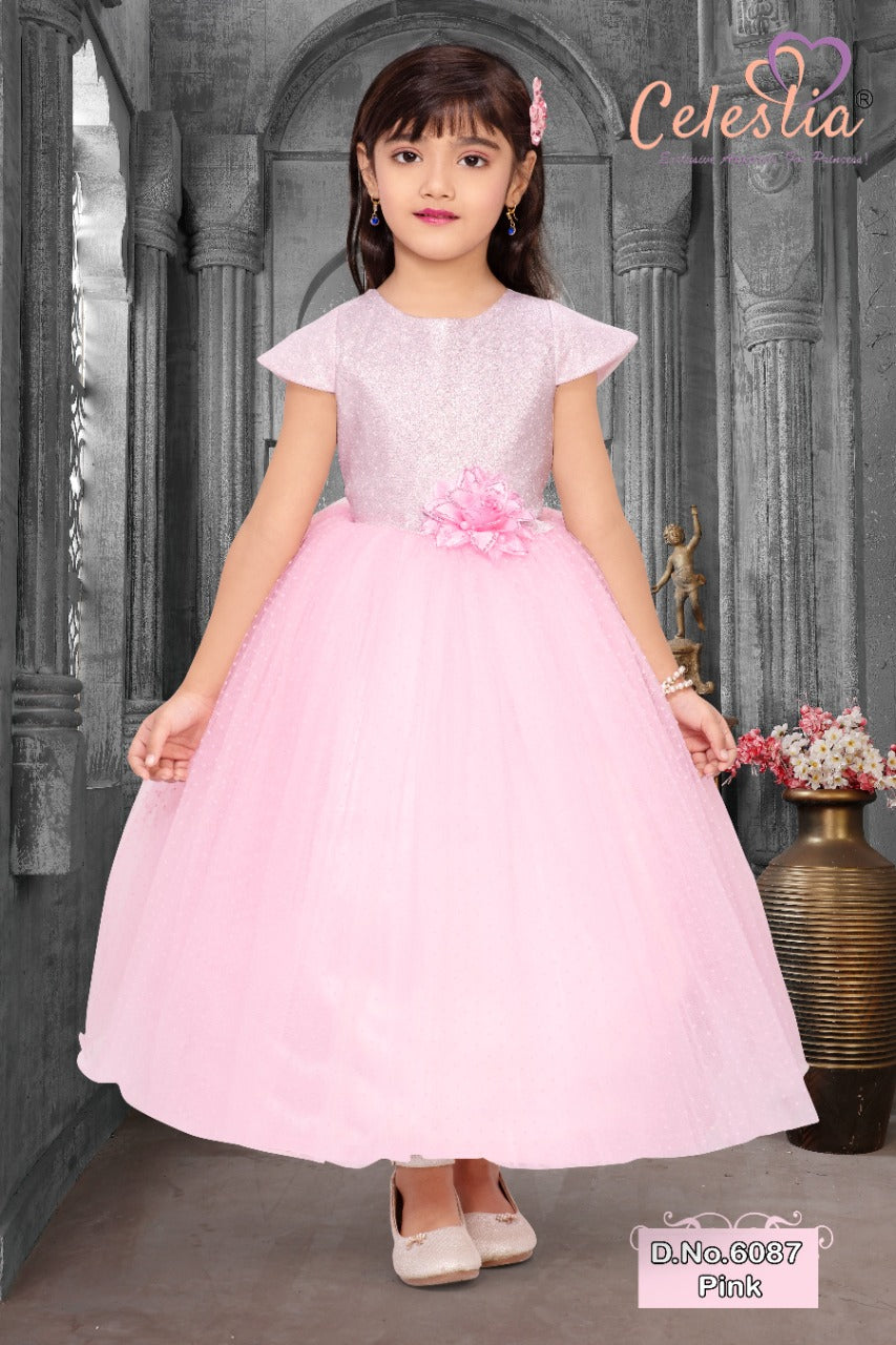 Celestia Girls Pink Shimmer Cap Sleeve Gown in Pink