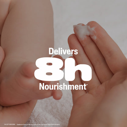 Cetaphil Baby cream delivers 8 hours of nourishment, shown applied to baby skin