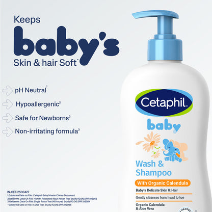 Cetaphil Baby wash and shampoo is pH neutral, hypoallergenic and safe for newborns
