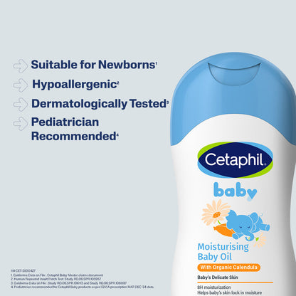 Cetaphil Baby moisturising oil is suitable for newborns and dermatologically tested