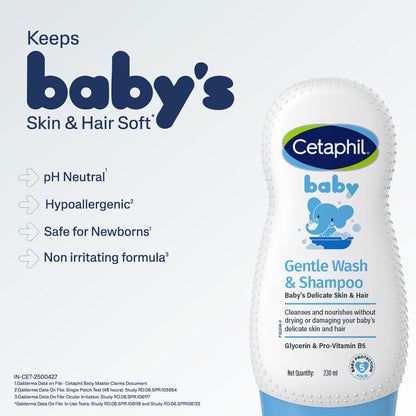 Cetaphil Baby gentle wash is pH neutral, hypoallergenic and safe for newborns