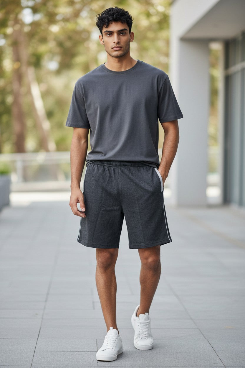 Jesco men's black melange regular fit cotton shorts - Design 7001