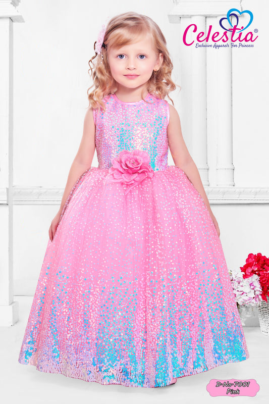 Celestia Girls All Over Sequin Pink Gown in Pink