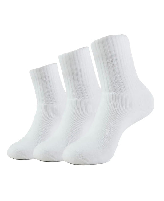 Jockey men's white crew length socks, three pairs shown together
