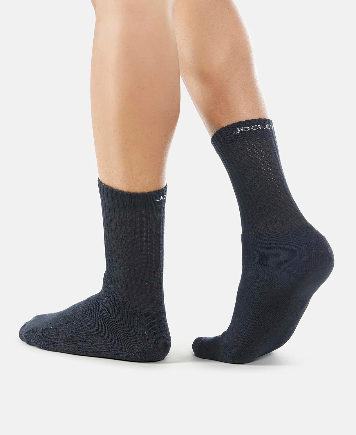 Back view of Jockey navy crew length cotton terry socks