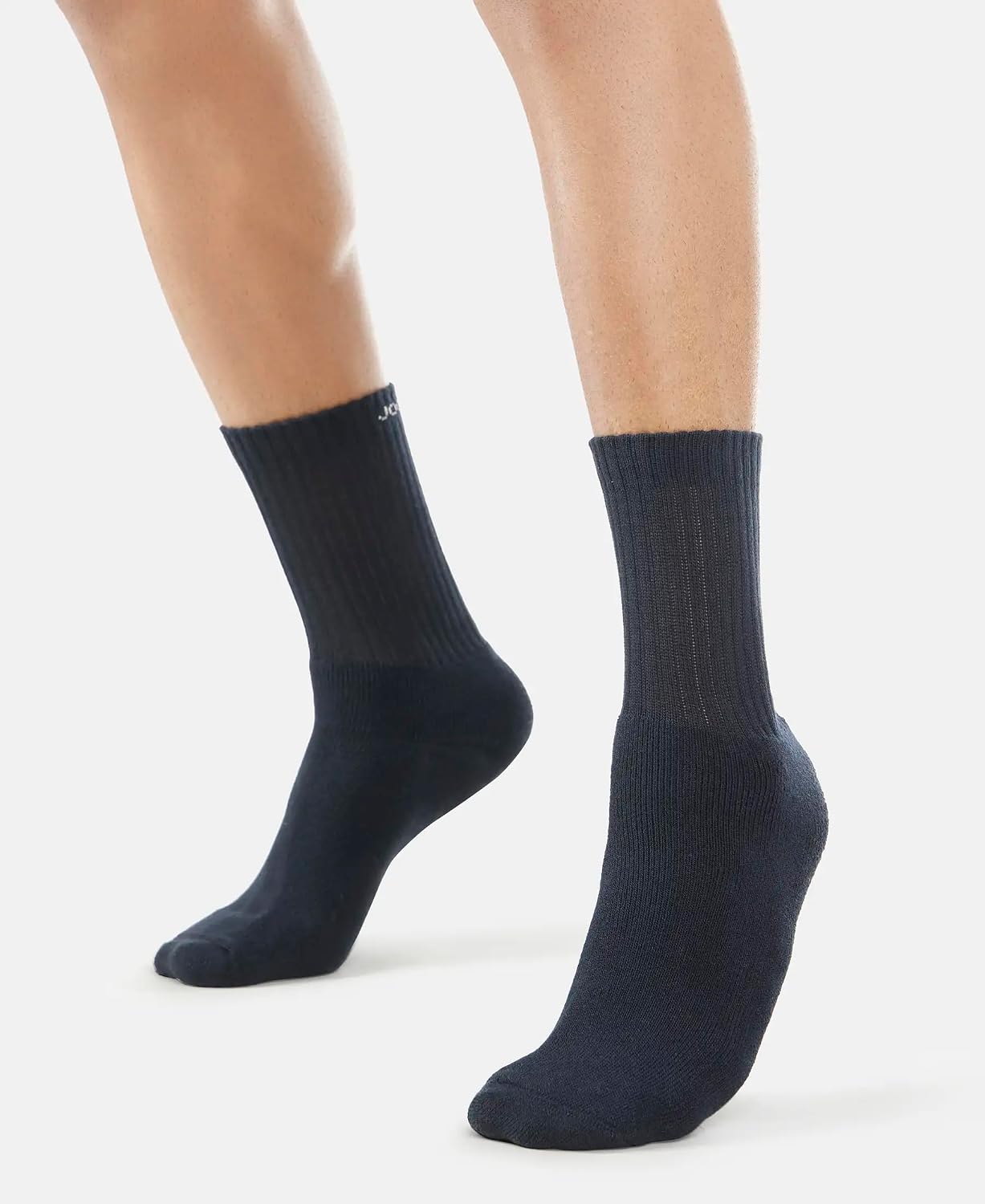 Close-up of the cuff on Jockey navy crew length cotton terry socks