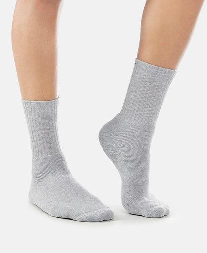Side view of Jockey light grey crew length cotton terry socks
