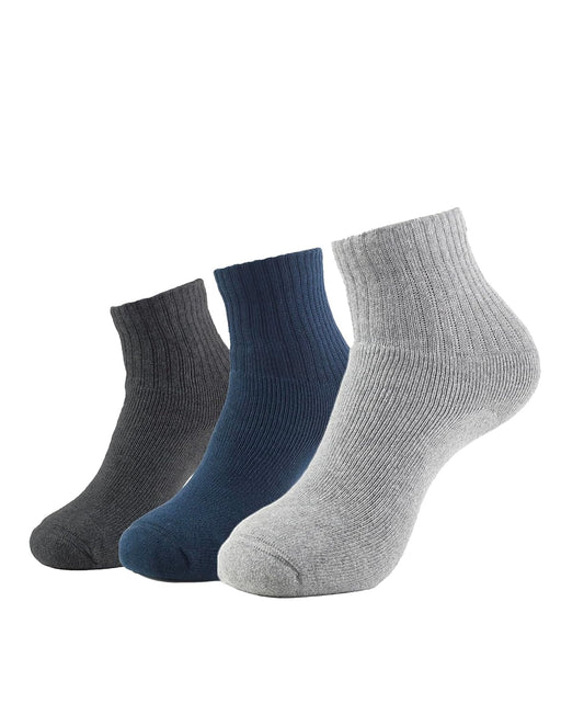 Jockey ankle length cotton terry socks in charcoal, navy and grey, pack of three