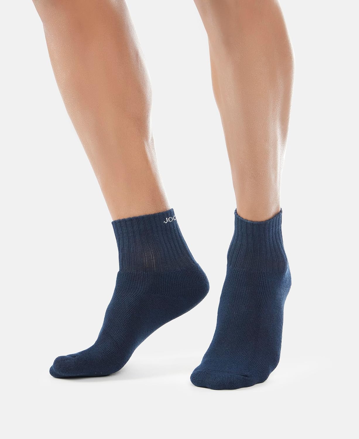 Side view of Jockey navy ankle length cotton terry socks
