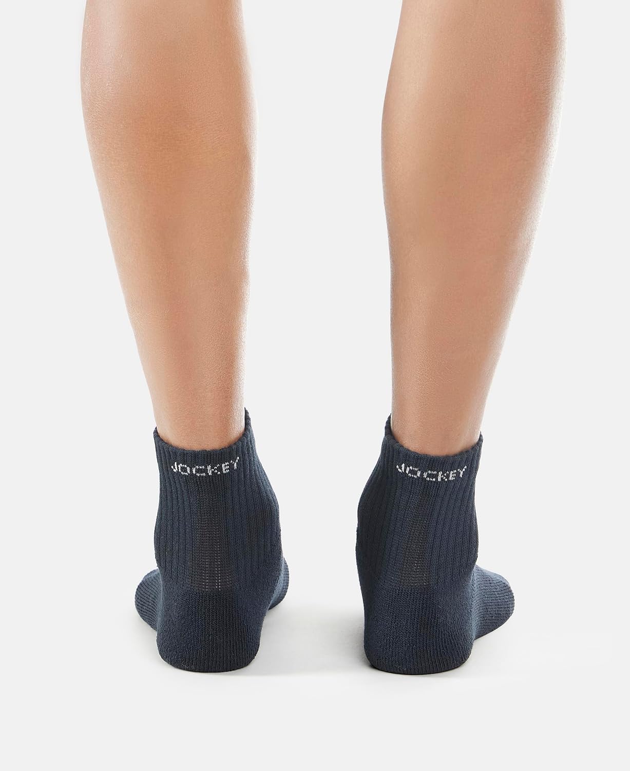 Heel detail of Jockey navy ankle length cotton terry socks