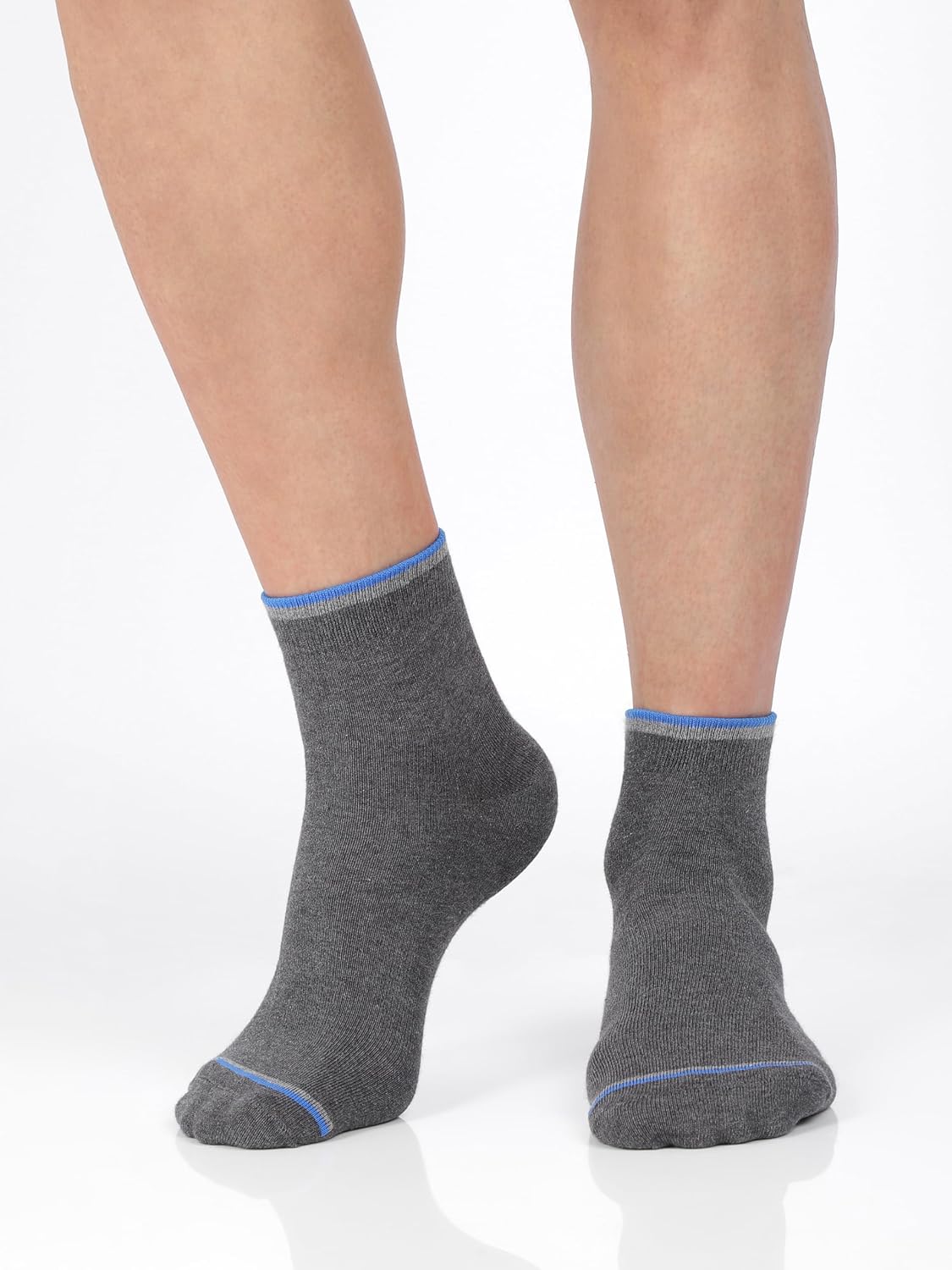 Side view of Jockey men's charcoal ankle length compact cotton socks