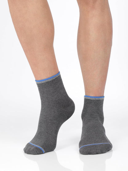 Side view of Jockey men's charcoal ankle length compact cotton socks