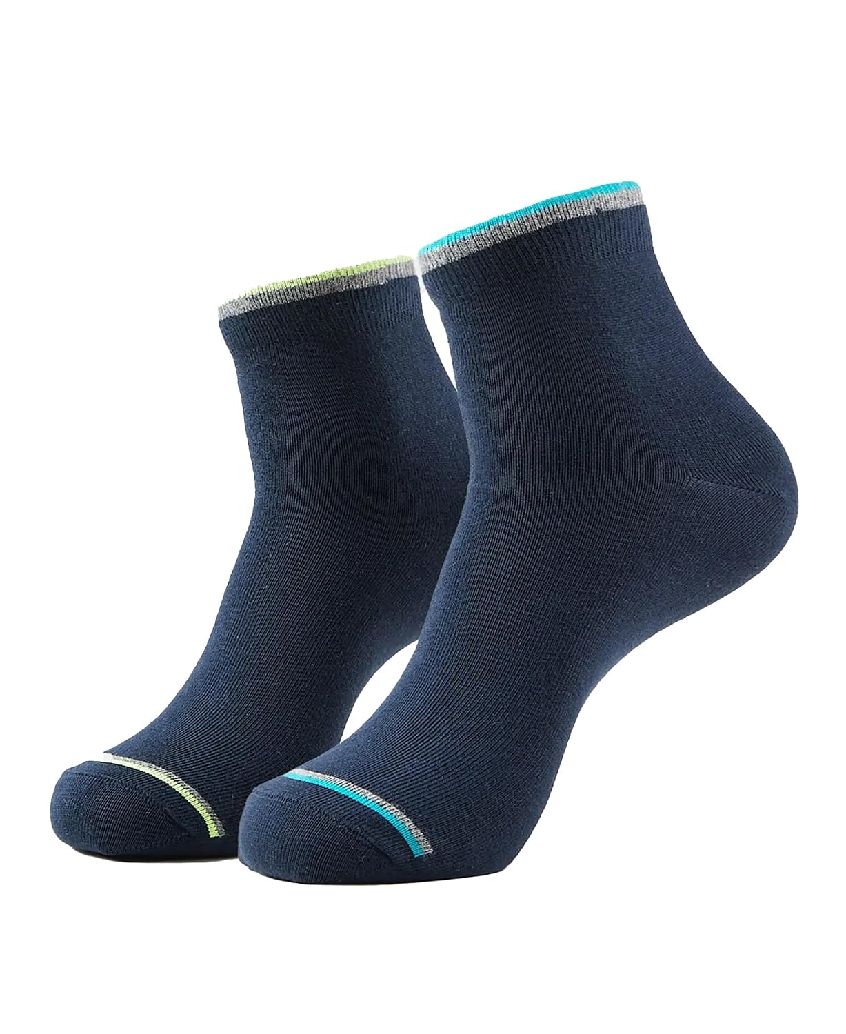 Jockey navy ankle length compact cotton socks with turquoise toe and heel