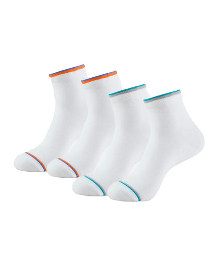 Jockey white ankle length compact cotton socks with coloured cuff stripes