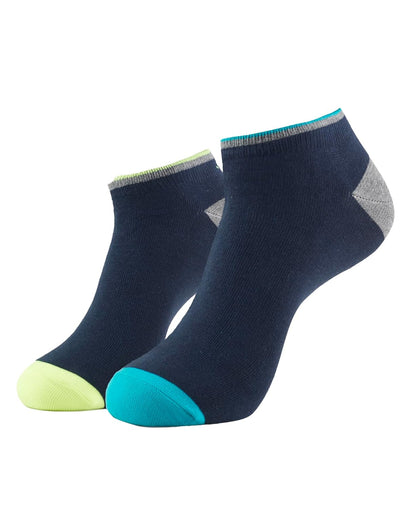 Jockey men's navy low show cotton stretch socks with lime and teal accents