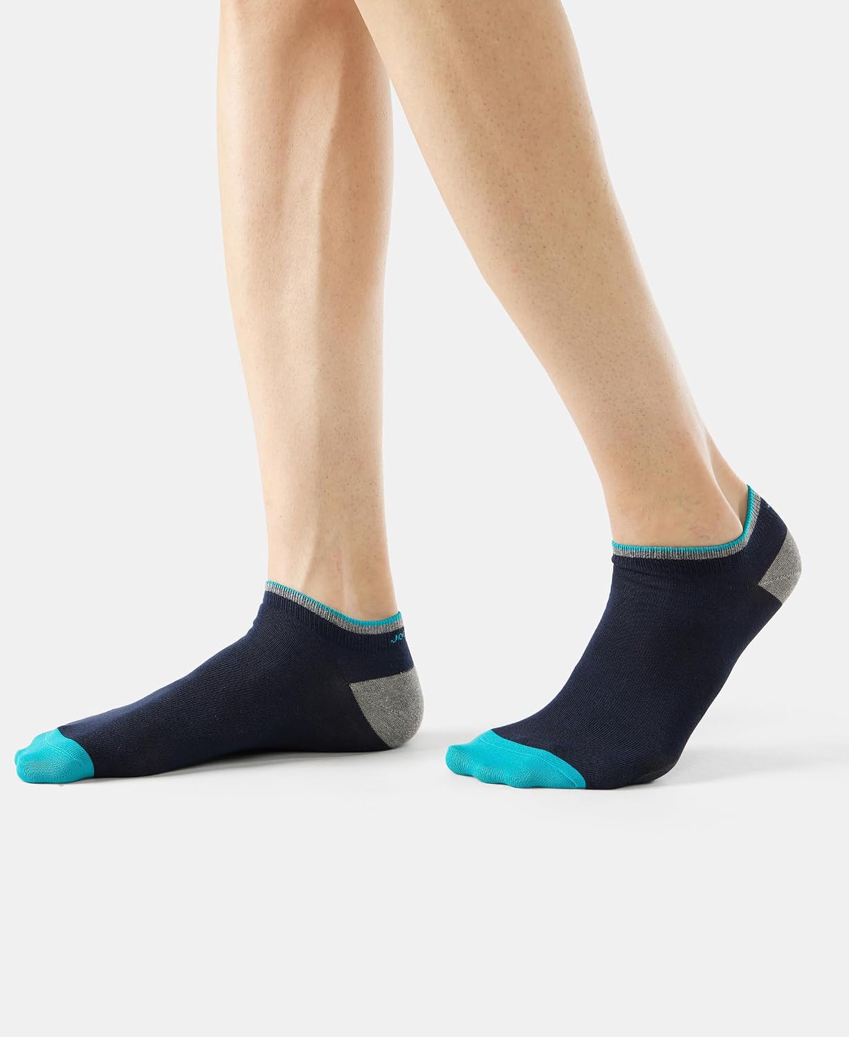 Side view of Jockey men's navy low show cotton stretch socks