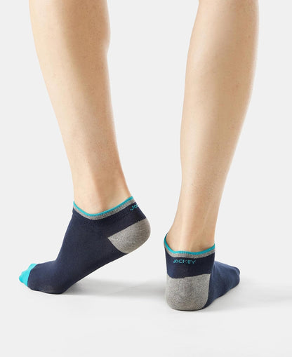 Back view of Jockey men's low show cotton stretch socks with grey heel panel