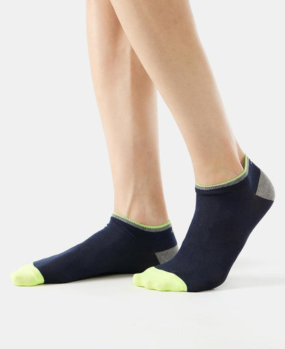 Side profile of Jockey men's navy low show cotton stretch socks