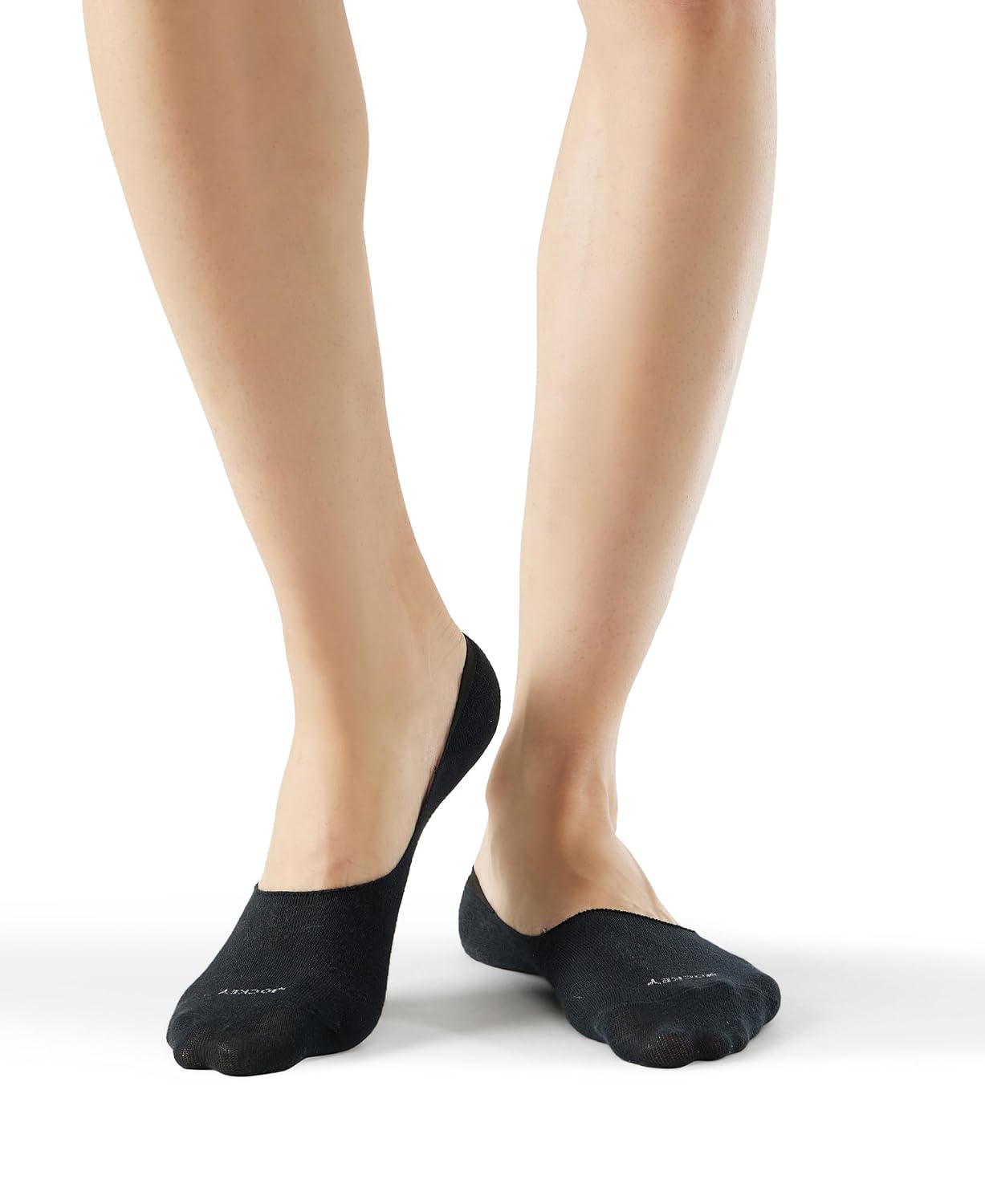 Front view of Jockey no show athleisure socks worn by a model