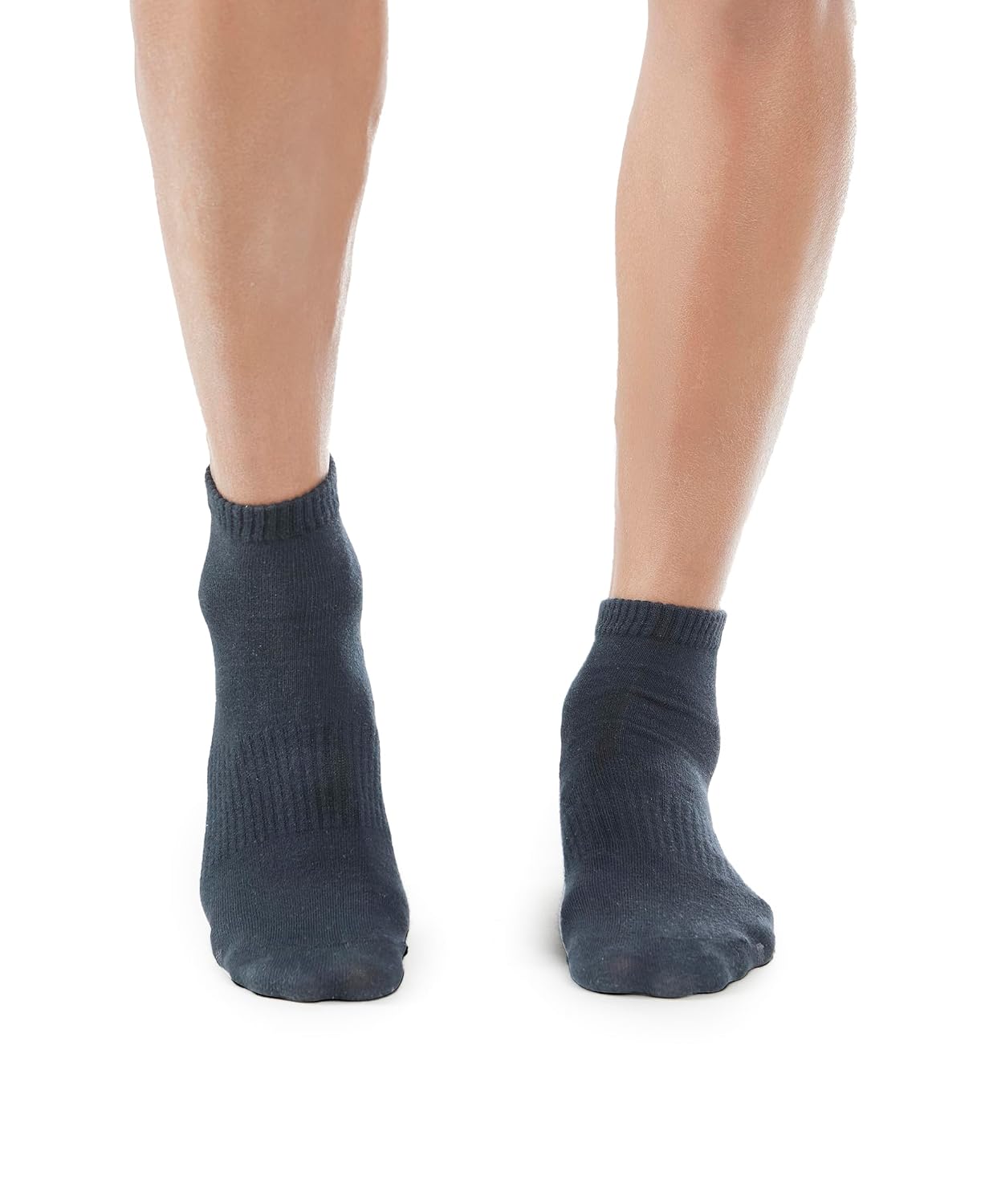 Model wearing Jockey navy athleisure ankle length socks