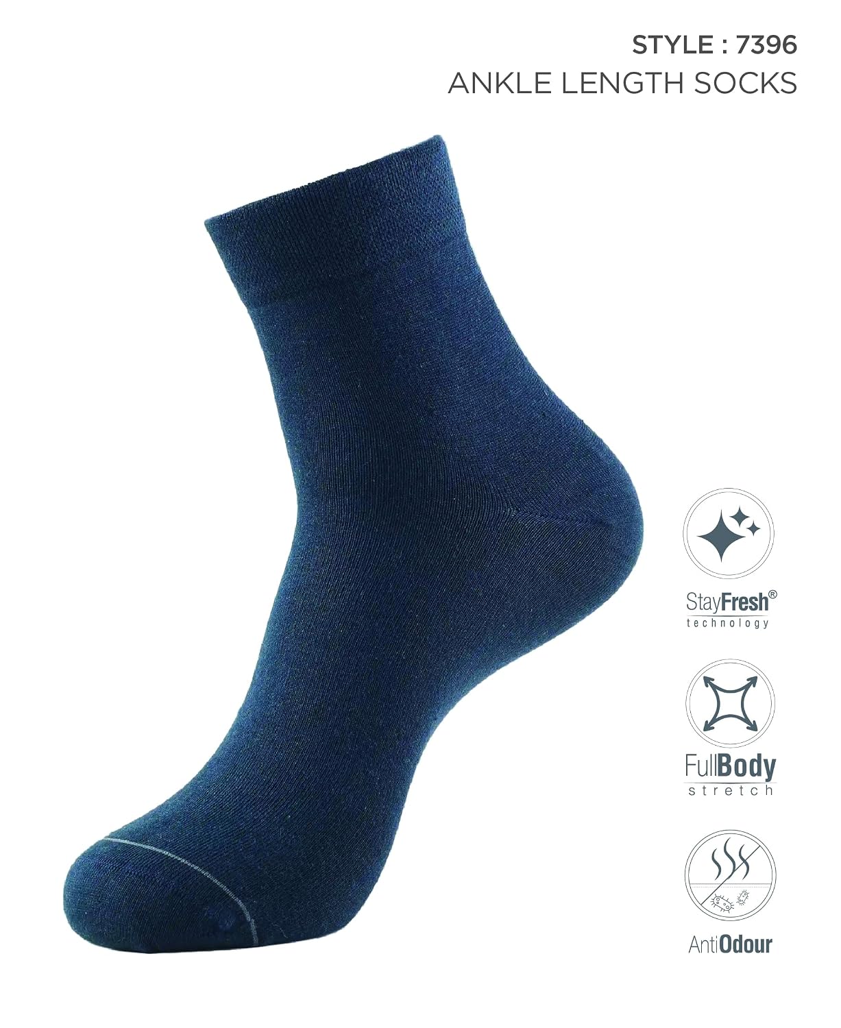 Jockey navy ankle length sock with style code and fabric care details