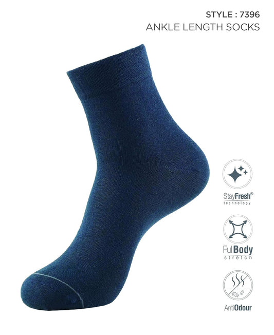 Jockey navy ankle length sock with style code and fabric care details