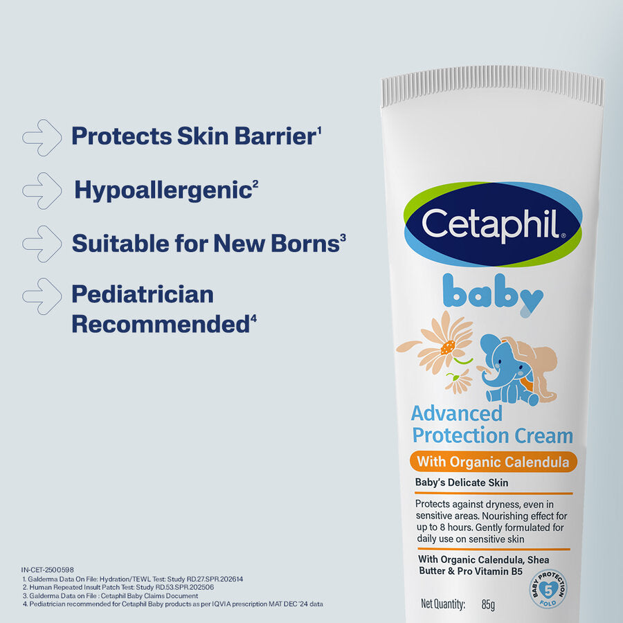 Cetaphil Baby cream claims: protects skin barrier, hypoallergenic and suitable for newborns