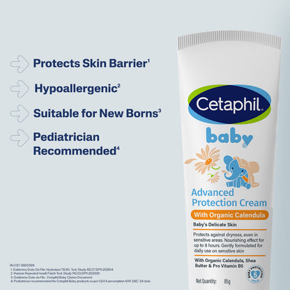 Cetaphil Baby cream claims: protects skin barrier, hypoallergenic and suitable for newborns