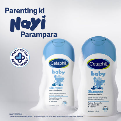 Cetaphil Baby shampoo and wash bottles shown side by side