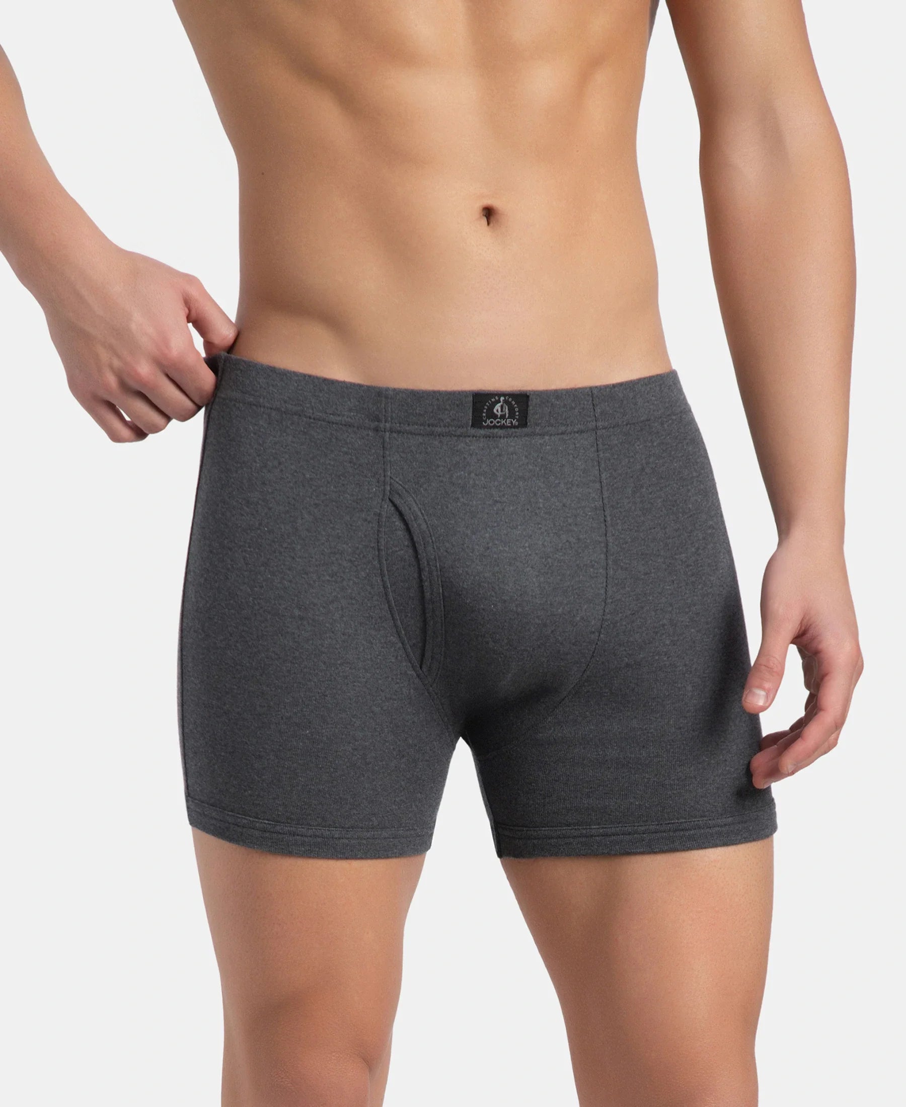 Jockey 8008 cotton rib boxer brief in Charcoal Melange