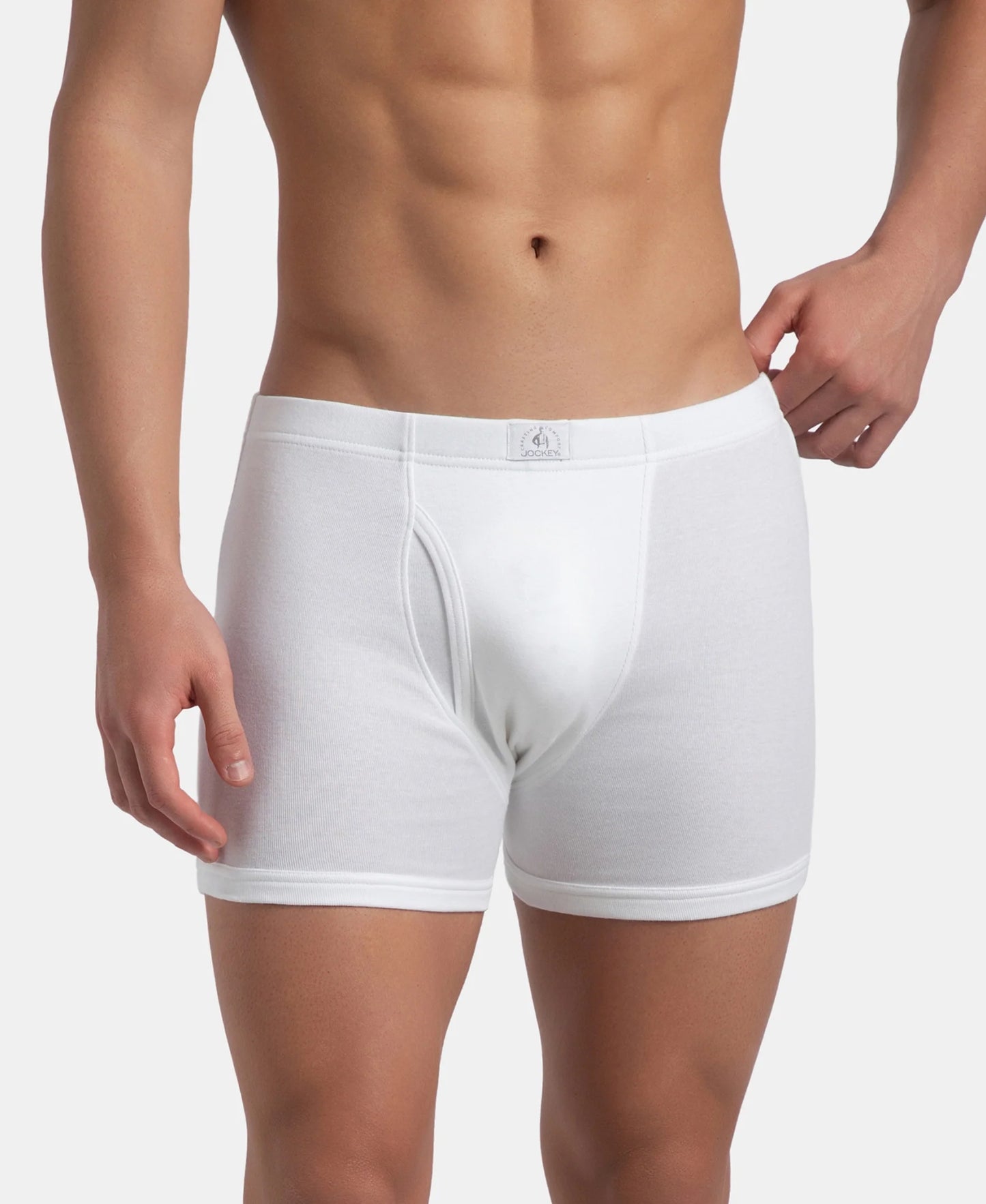 Jockey 8008 white boxer brief front view