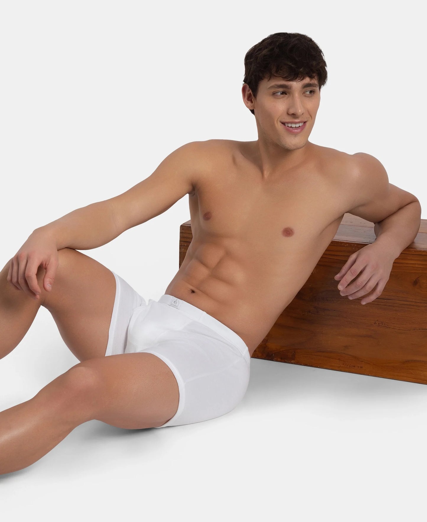 Jockey 8008 white boxer brief seated view