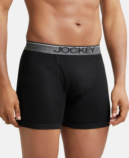 Side view of a Jockey men's black cotton boxer brief on a model