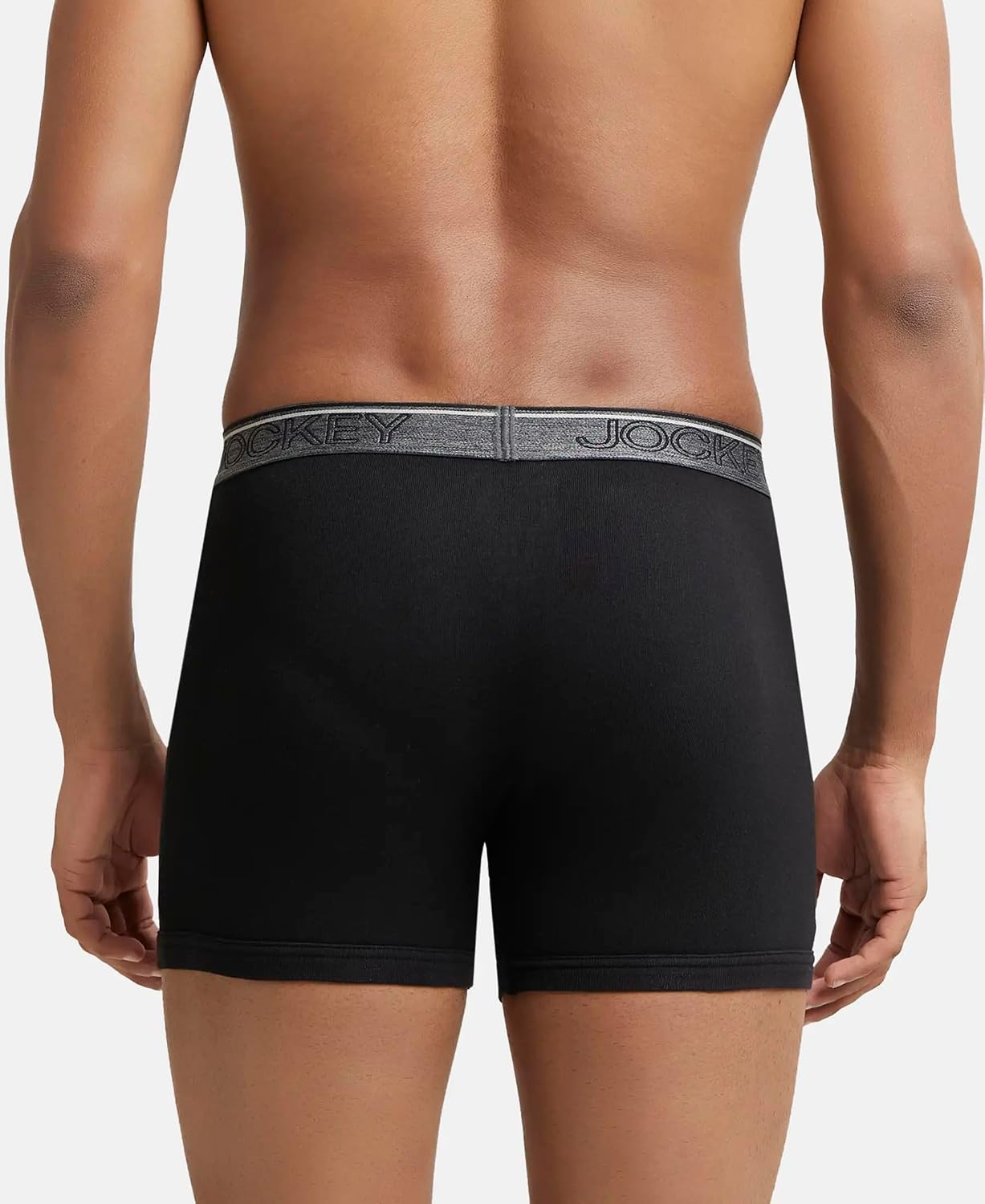 Back view of a Jockey men's black cotton boxer brief showing the seat fit