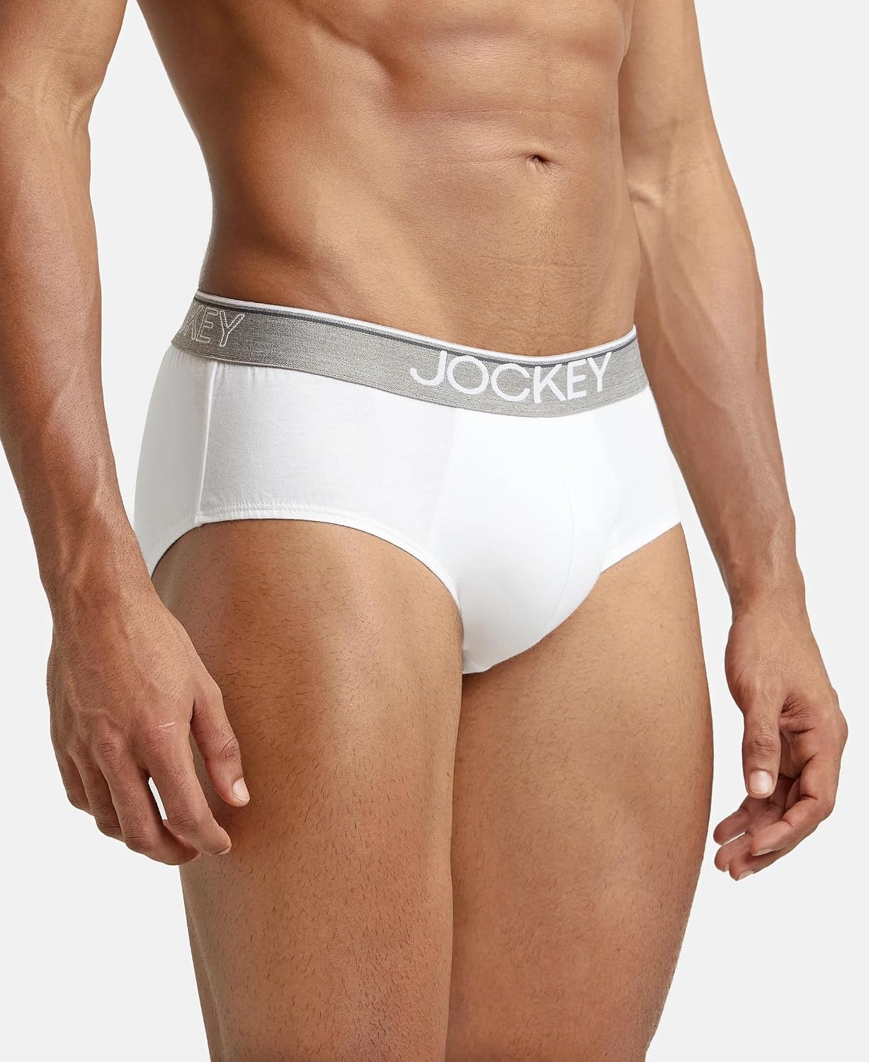 Side view of a Jockey men's white cotton brief